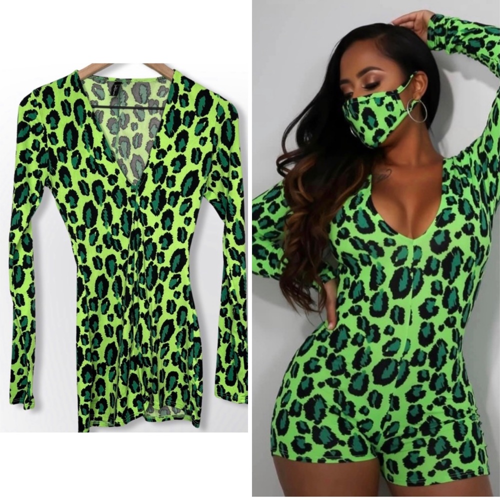 Green Leopard Romper without mask